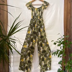 For Justify tropical print long pant jump suit